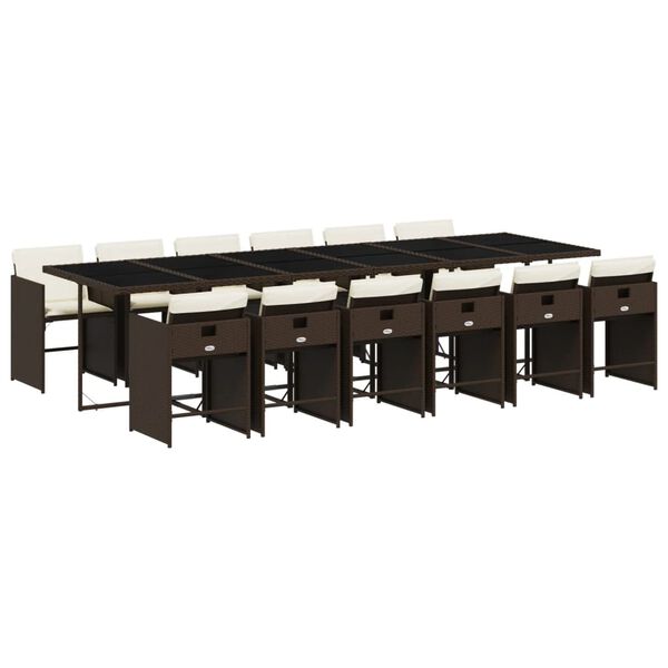 vidaXL 13-delige Tuinset met kussens poly rattan bruin