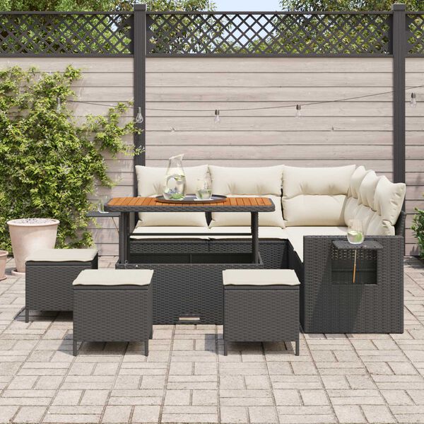 vidaXL Tuin Sofa Set met kussen 9 pcs Zwart poly rattan