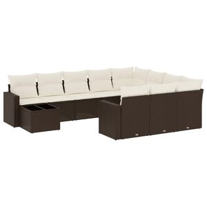 vidaXL 11-delige Loungeset met kussens poly rattan bruin