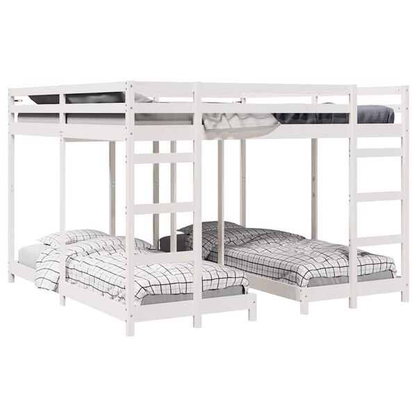 vidaXL Drie-hoog Bunk Bed Frame Wit 200 x 200 cm Massief grenenhout
