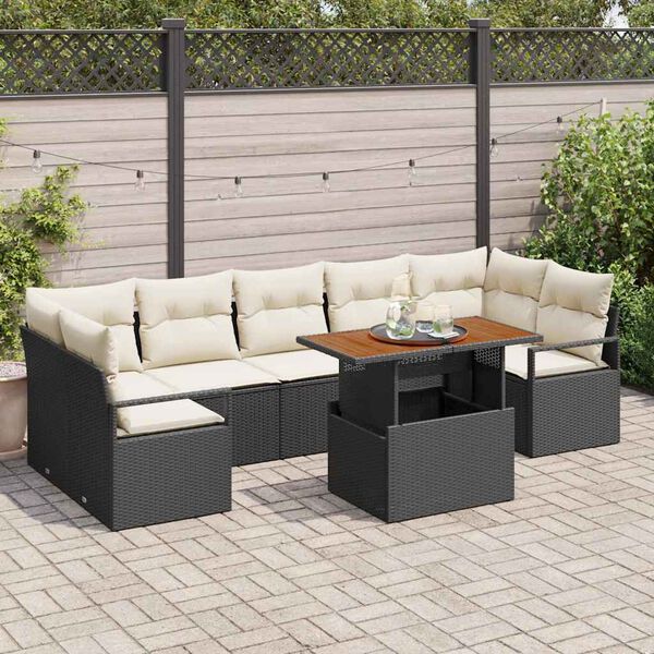vidaXL Tuin Sofa Set met kussen met kussen 8 pcs Zwart en Cr&egrave;me