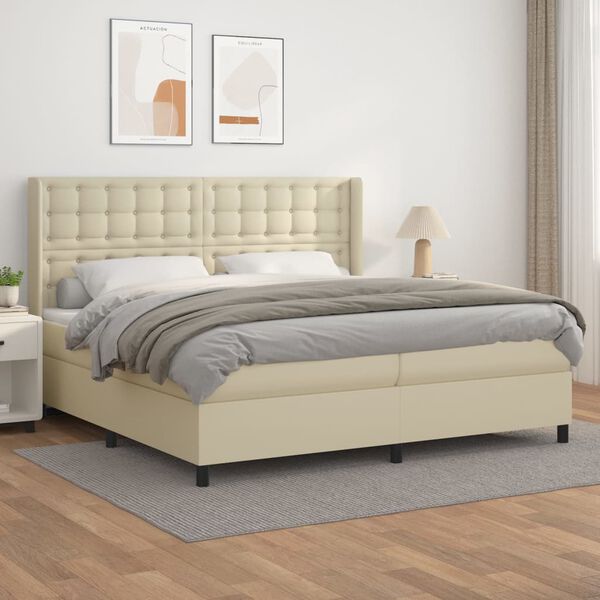 vidaXL Boxspring met matras kunstleer cr&egrave;mekleurig 200x200 cm