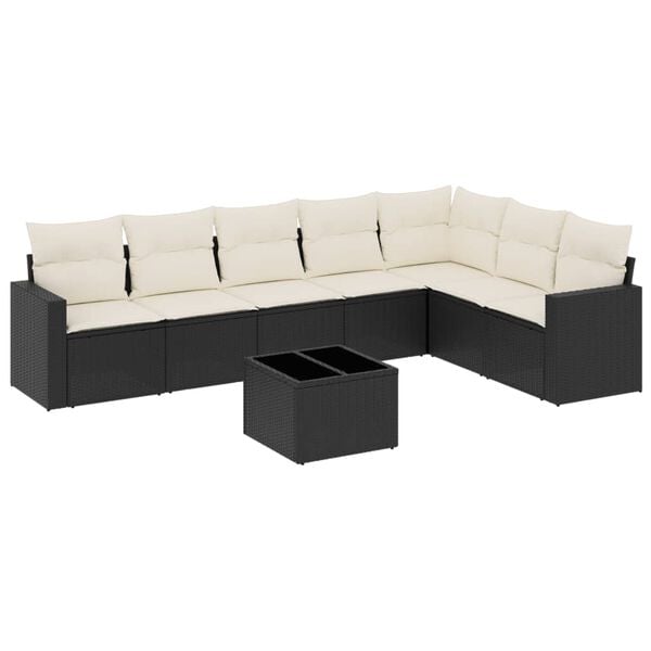 vidaXL 8-delige Loungeset met kussens poly rattan zwart