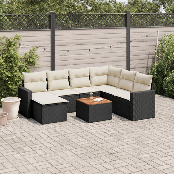vidaXL 8-delige Loungeset met kussens poly rattan zwart