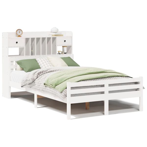 vidaXL Bed met boekenkast zonder matras grenenhout wit 135x190 cm