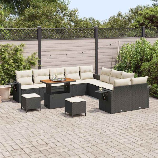 vidaXL Tuin Sofa Set met kussen met opslag 13 pcs Zwart poly rattan