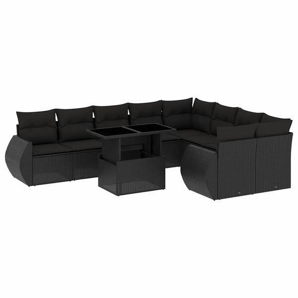 vidaXL 10-delige Loungeset met kussens poly rattan zwart