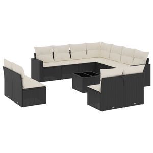 vidaXL 12-delige Loungeset met kussens poly rattan zwart