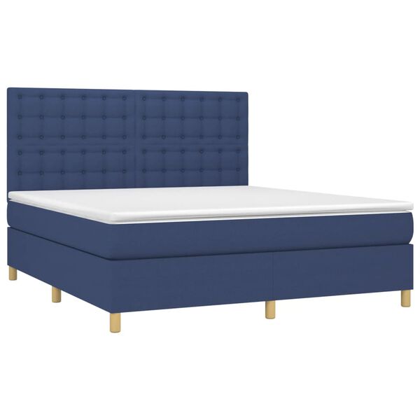 vidaXL Boxspring met matras en LED stof blauw 180x200 cm