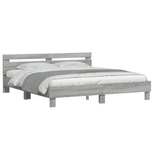 vidaXL Bedframe met hoofdeinde bewerkt hout grijs sonoma 200x200 cm