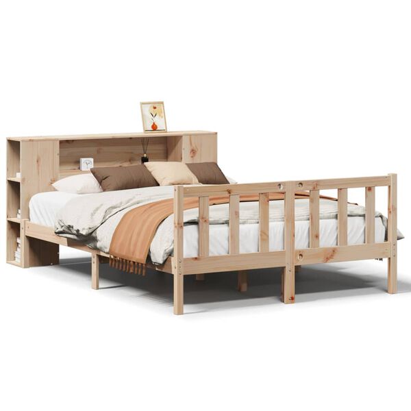 vidaXL Bed met boekenkast zonder matras massief grenenhout 140x190 cm