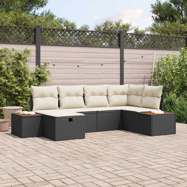 vidaXL Tuin Sofa Set met kussen met opslag 6 pcs Zwart poly rattan