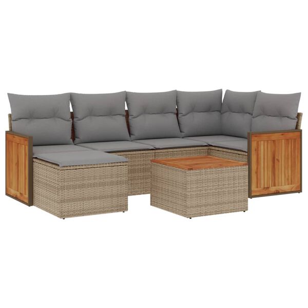 vidaXL 7-delige Loungeset met kussens poly rattan beige