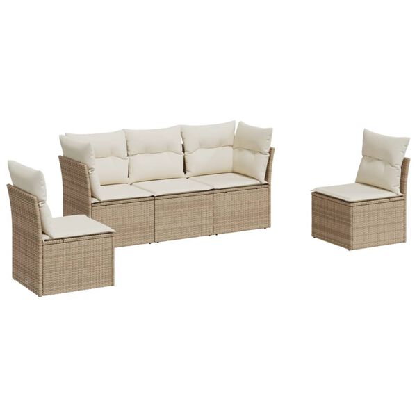 vidaXL 5-delige Loungeset met kussens poly rattan beige