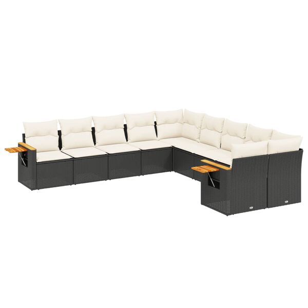 vidaXL 10-delige Loungeset met kussens poly rattan zwart