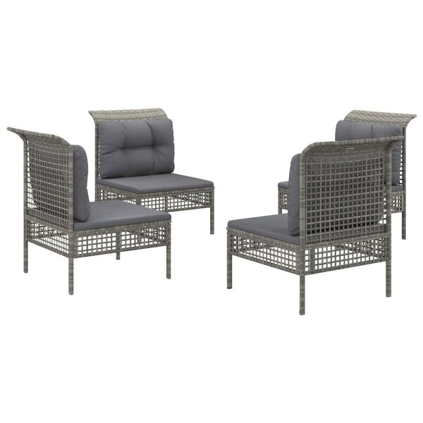 vidaXL 4-delige Loungeset met kussens poly rattan grijs