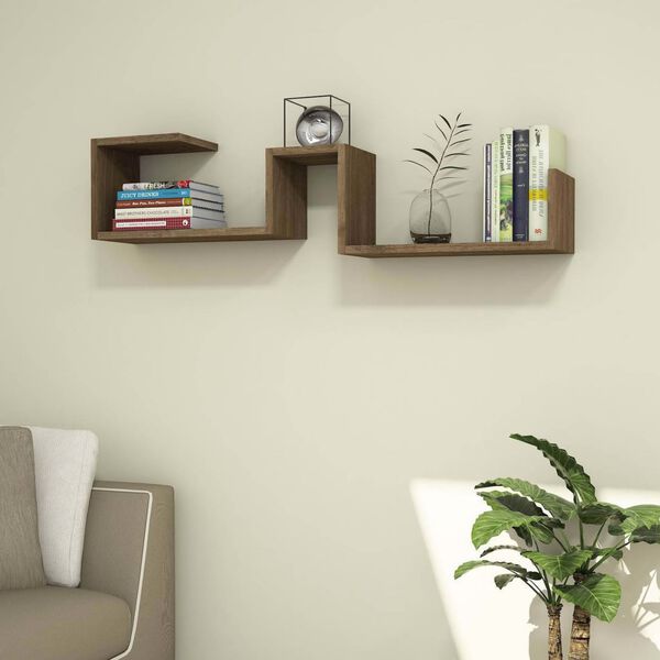 Homemania Wandschap Maze 117x22x30 cm walnootkleurig