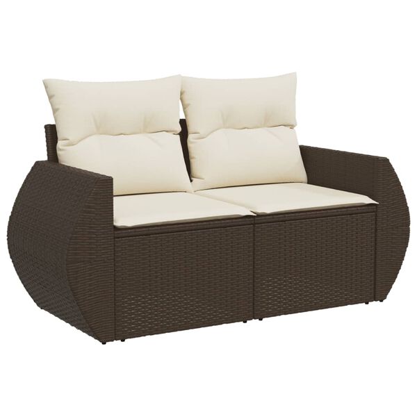 vidaXL Tuinbank 2-zits met kussens poly rattan bruin