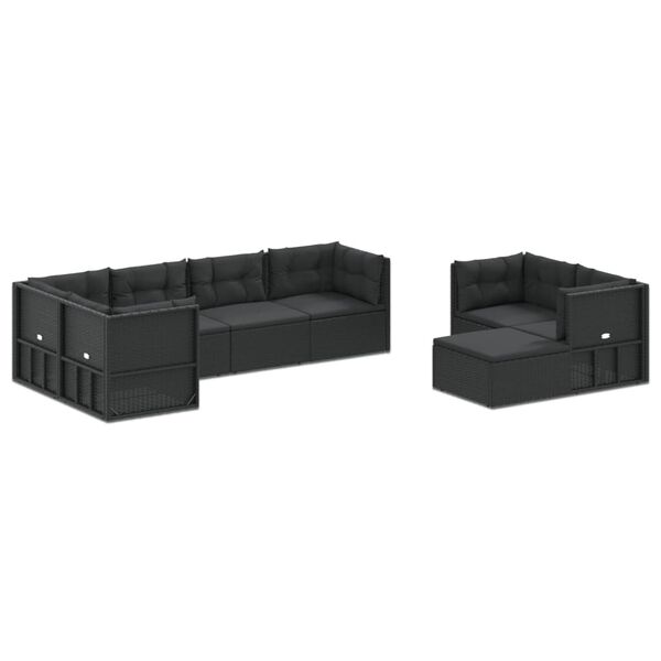 vidaXL 8-delige Loungeset met kussens poly rattan zwart
