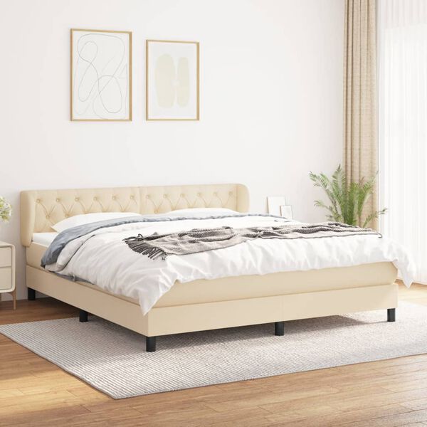 vidaXL Boxspring met matras stof cr&egrave;mekleurig 160x200 cm