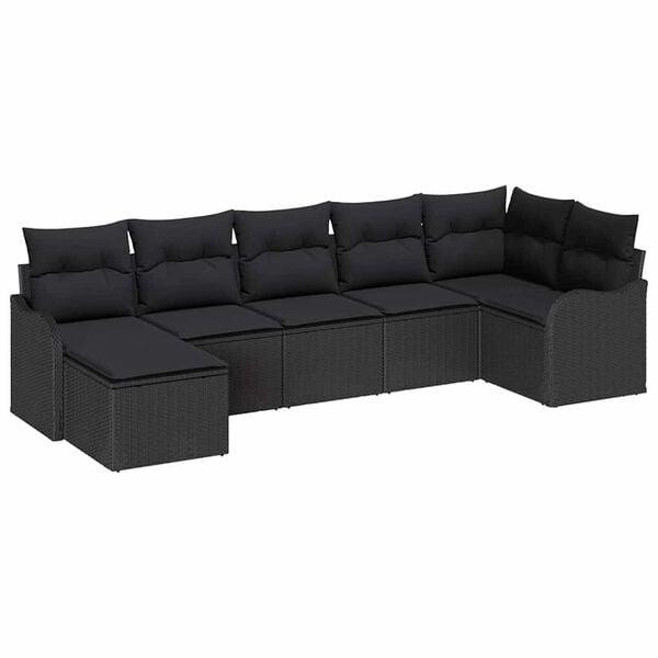 vidaXL Tuin Sofa Set met kussen 7 pcs Zwart Poly riet