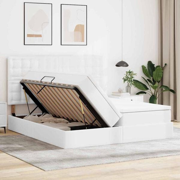 vidaXL Opbergbed met matras met matras Puur Wit 180 x 200 cm Nep Leer