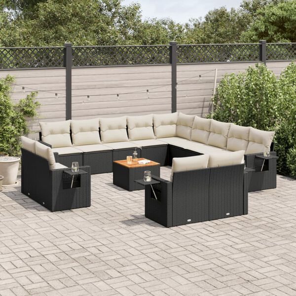 vidaXL 14-delige Loungeset met kussens poly rattan zwart