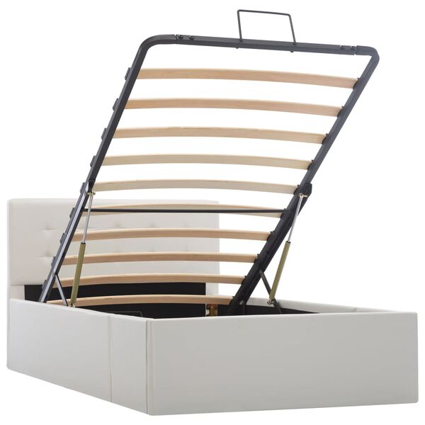 vidaXL Bedframe met opbergruimte hydraulisch kunstleer wit 90x200 cm