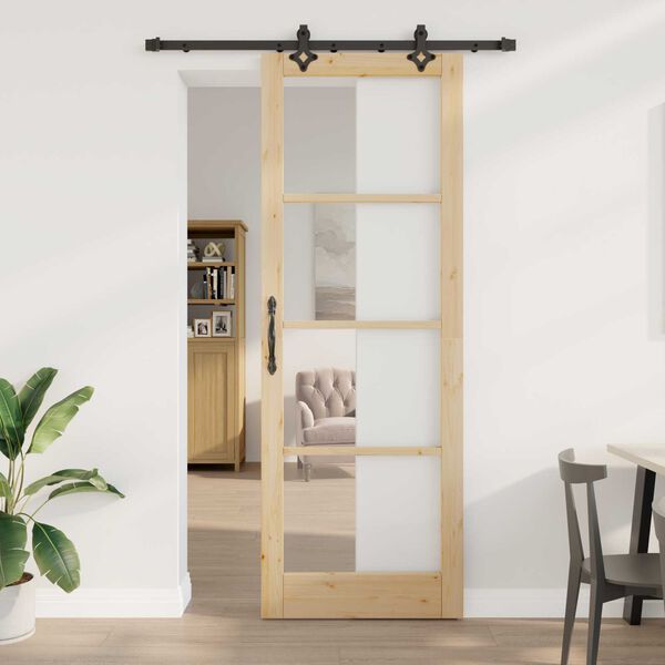 vidaXL Schuifdeur Naturel 83 x 232 cm Massief grenenhout en glas