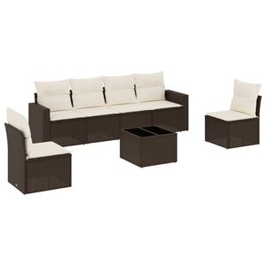 vidaXL 7-delige Loungeset met kussens poly rattan bruin