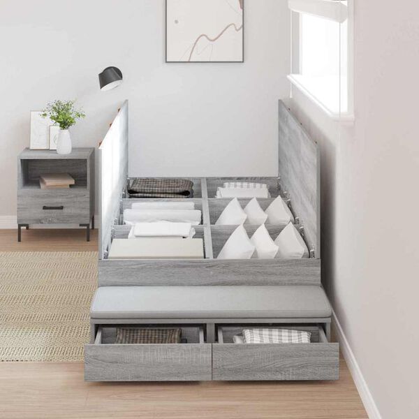 vidaXL Opbergbedframe met lade Grijs Sonoma 75 cm Bewerkt hout