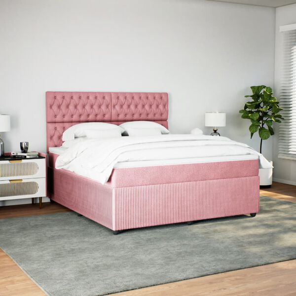 vidaXL Boxspring met matras fluweel roze 180x200 cm