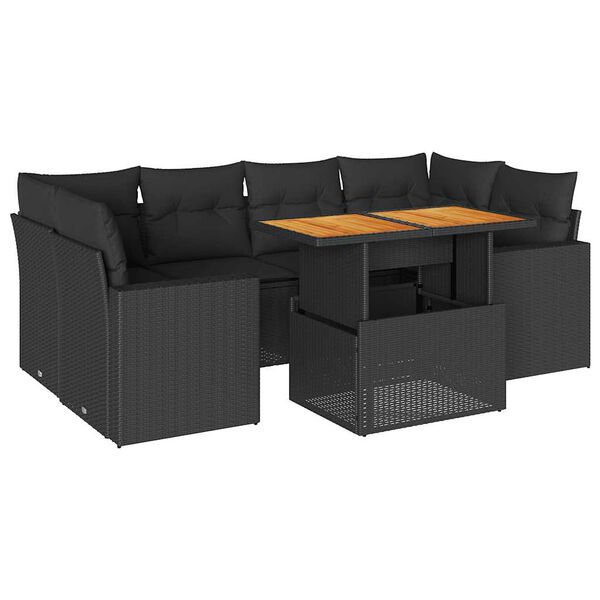 vidaXL 7-delige Loungeset met kussens poly rattan zwart