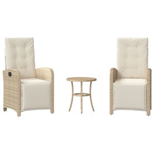 vidaXL 3-delige Bistroset met kussens poly rattan beige