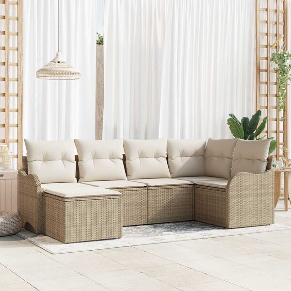 vidaXL Tuin Sofa Set met kussen 6 pcs Beige en wit Poly riet