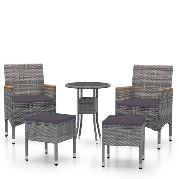 vidaXL 5-delige Loungeset poly rattan grijs