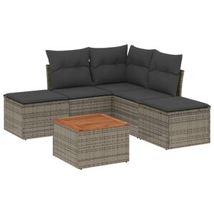 vidaXL 6-delige Loungeset met kussens poly rattan grijs