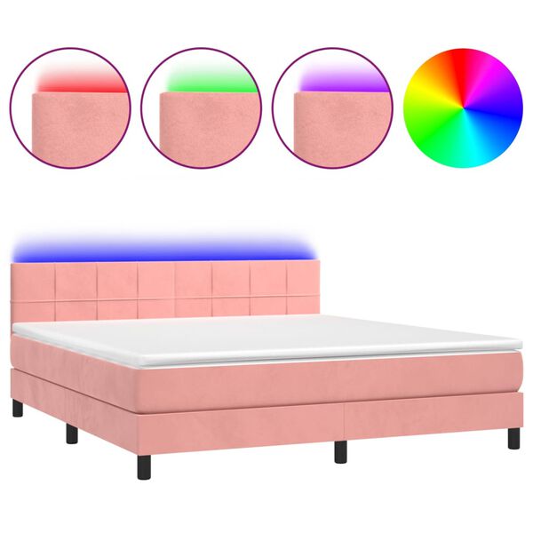 vidaXL Boxspring met matras en LED fluweel roze 160x200 cm