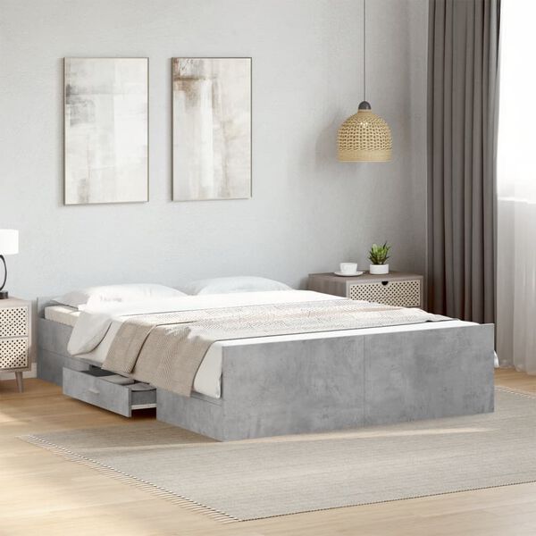 vidaXL Bedframe met lades bewerkt hout betongrijs 135x190 cm