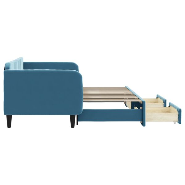 vidaXL Slaapbank met onderschuifbed en lades 90x200 cm fluweel blauw