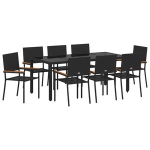 vidaXL Tuin eettafelset 9 pcs Zwart poly rattan