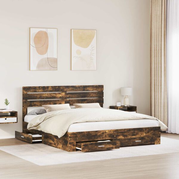 vidaXL Bedframe met lade met hoofdeinde met opslag Bewerkt hout