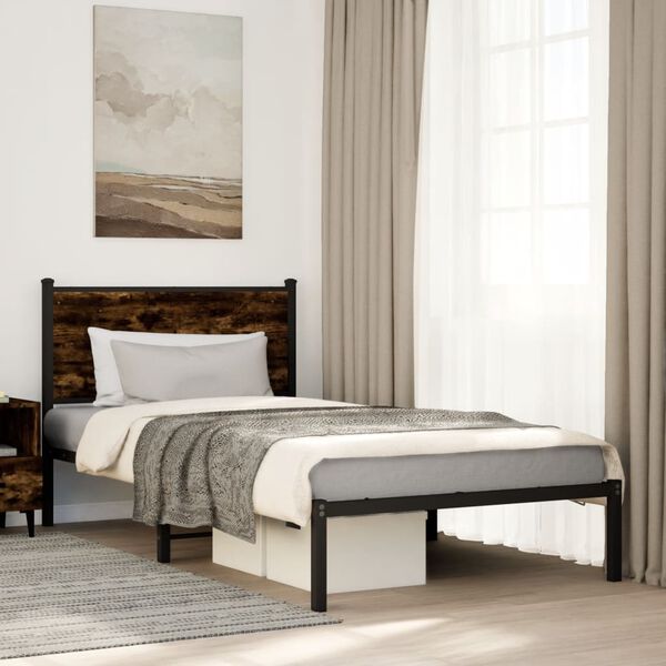 vidaXL Bedframe zonder matras metaal gerookt eikenkleurig 107x203 cm
