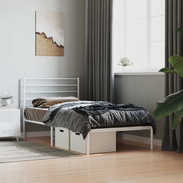 vidaXL Bedframe met hoofdbord metaal wit 107x203 cm