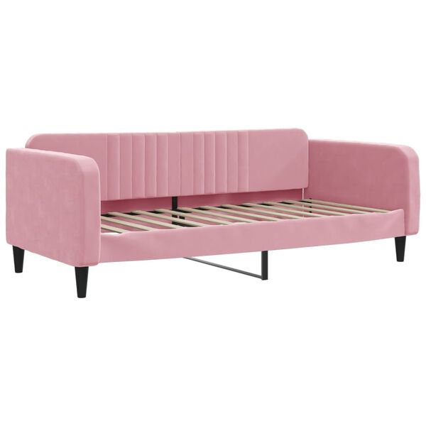vidaXL Slaapbank onderschuifbed en matrassen 90x200 cm fluweel roze