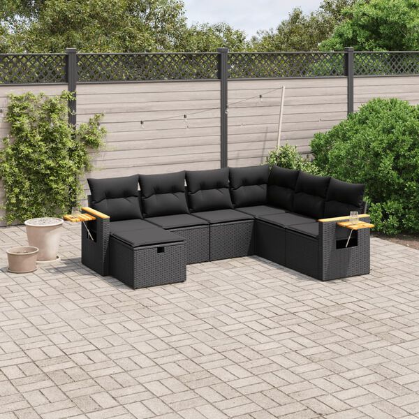 vidaXL 7-delige Loungeset met kussens poly rattan zwart