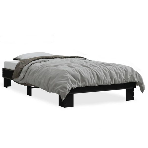 vidaXL Bedframe bewerkt hout en metaal zwart 90x190 cm
