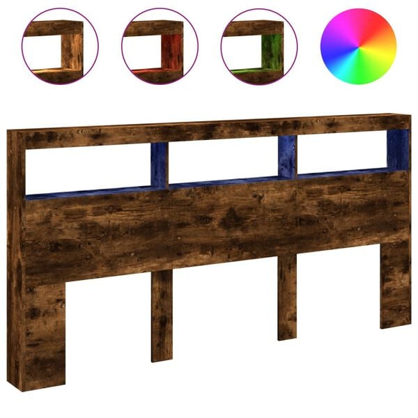 vidaXL Hoofdbordkast met LED-verlichting 200x17x102 cm gerookt eiken