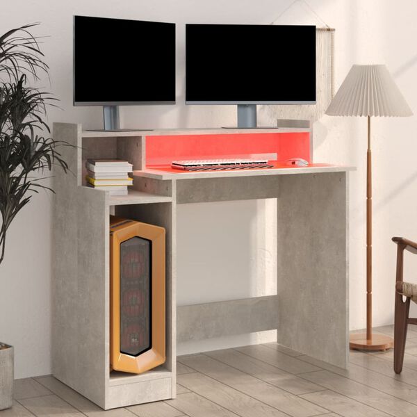 vidaXL Bureau met LED-verlichting 97x45x90 cm bewerkt hout betongrijs