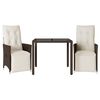 vidaXL 3-delige Bistroset met kussens poly rattan bruin